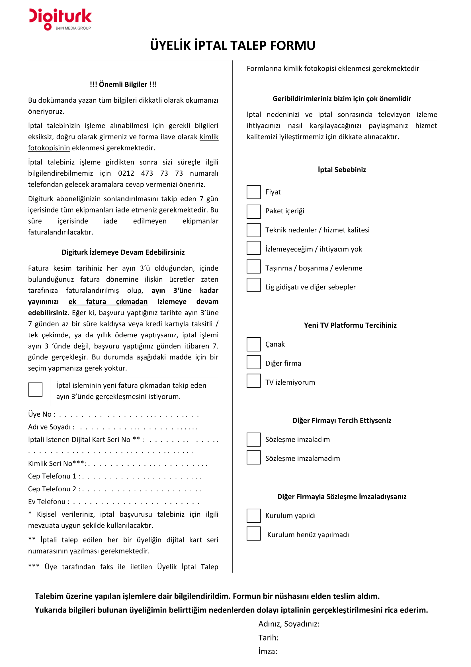 Digiturk İptal Dilekçesi Önizleme