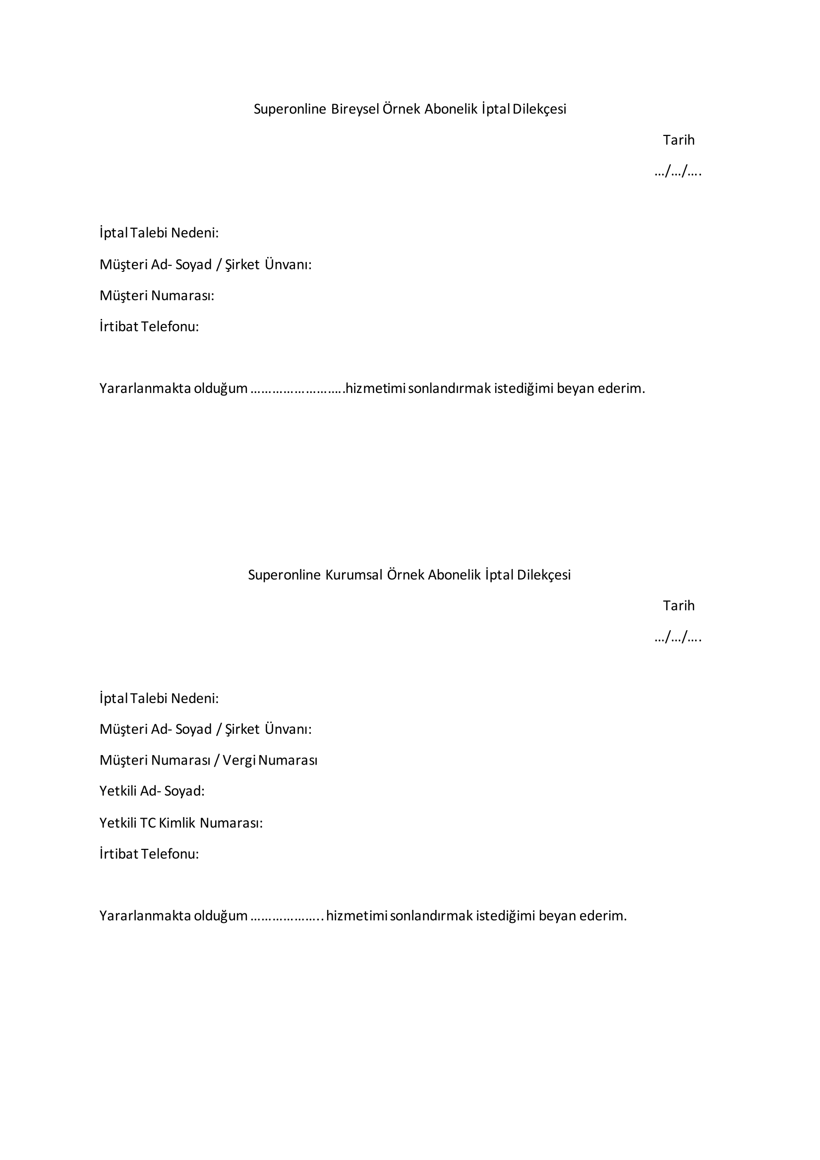 Turkcell Superonline İptal Dilekçesi Önizleme